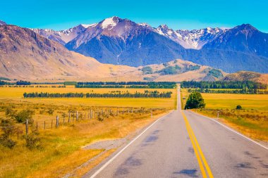 Fairlie to Tekapo Road, Canterbury, New Zealand South Island dramatic landscape at sunny day