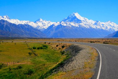 Fairlie to Tekapo Road, Canterbury, New Zealand South Island dramatic landscape at sunny day