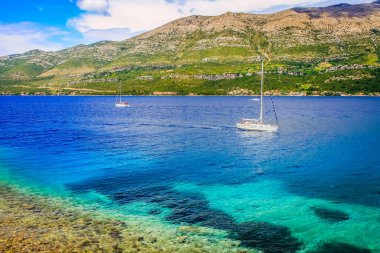Elaphiti islands, turquoise adriatic beach near Korcula, Dalmatia at sunny day, Croatia