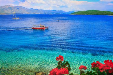 Elaphiti islands, turquoise adriatic beach near Korcula, Dalmatia at sunny day, Croatia