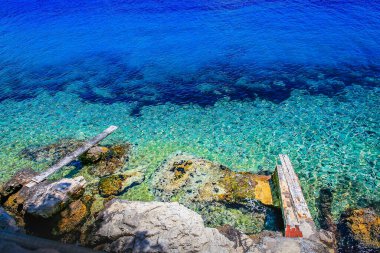 Elaphiti islands, turquoise adriatic beach near Korcula, Dalmatia at sunny day, Croatia