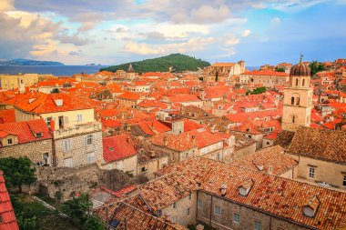 Dubrobvik medieval old town, turquoise adriatic beach in Dalmatia, Croatia