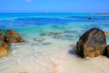 Cennet Aruba, Karayip Mavi Denizi, Duth Antilleri 'ndeki tenha turkuaz plajı.