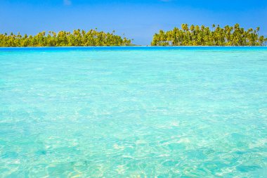 Bora Bora Tropikal cennet, Idyllic turkuaz ve Fransız Polinezyası 'nda güneşli plaj, Tahiti