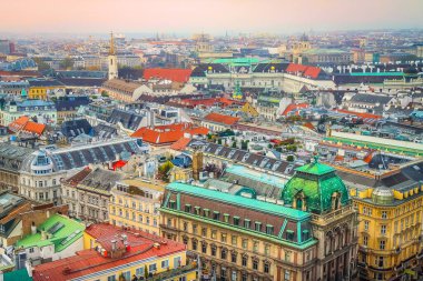 Above Vienna medieval old town and rooftops cityscape, Austria