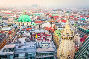 Above Vienna medieval old town and rooftops cityscape, Austria