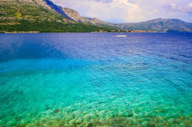 Elaphiti islands, turquoise adriatic beach near Korcula, Dalmatia at sunny day, Croatia