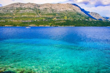 Elaphiti islands, turquoise adriatic beach near Korcula, Dalmatia at sunny day, Croatia
