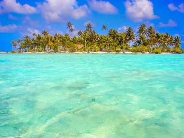 Bora Bora Tropikal cennet, Idyllic turkuaz ve Fransız Polinezyası 'nda güneşli plaj, Tahiti