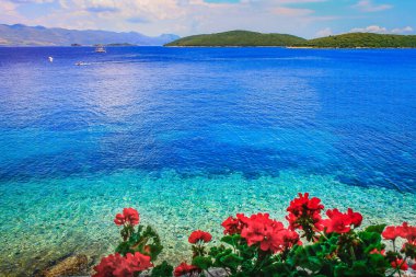 Elaphiti islands, turquoise adriatic beach near Korcula, Dalmatia at sunny day, Croatia