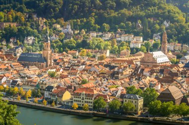 Medieval Heidelberg old town panorama from above, Germany
