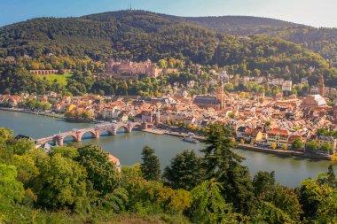 Medieval Heidelberg old town panorama from above, Germany