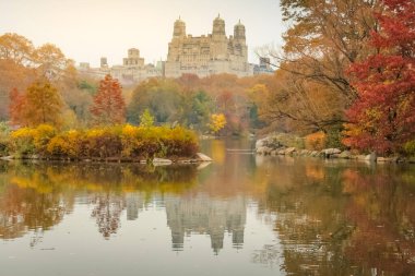 Central park in New York City Manhattan at golden autumn morning , United States