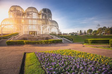 Public park around Botanical garden greenhouse in Curitiba, Parana, Southern Brazil