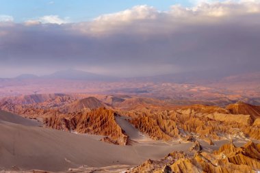 Peaceful Moon Valley dramatic landscape at Sunset, Atacama Desert, Chile