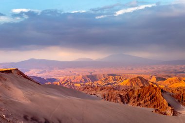 Peaceful Moon Valley dramatic landscape at Sunset, Atacama Desert, Chile