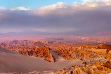 Peaceful Moon Valley dramatic landscape at Sunset, Atacama Desert, Chile