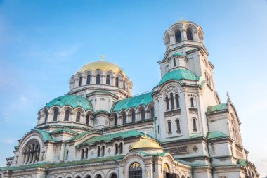 Alexander Nevski cathedral square in Sofia at dramatic autumn sunset, Bulgaria, Eastern Europe