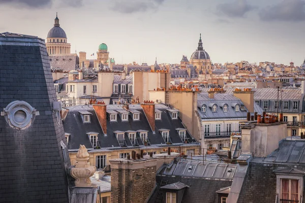 Saint-Germain-des-Pres and french roofs architecture from above at sunrise from quartier latin, Paris, France