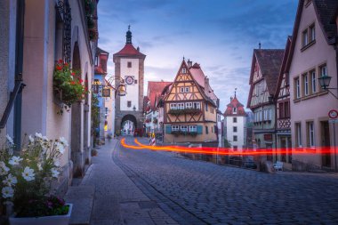 Rothenburg ob der Tauber at dramatic sunrise, Historical Franconia in Bavaria, Germany
