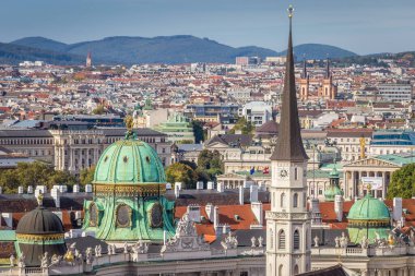 Panoramic view of Vienna old town cityscape with Cathedral from above, Austria