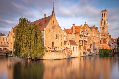 Flemish and ornate architecture of Bruges with canal, Flanders, Belgium