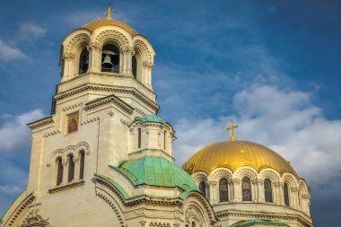 Alexander Nevski cathedral square in Sofia at dramatic autumn sunset, Bulgaria, Eastern Europe