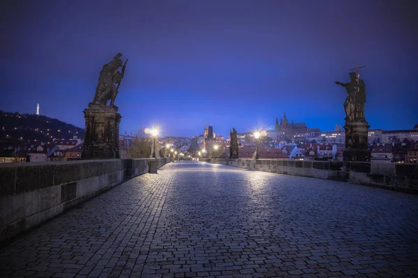 Charles Bridge Prague Czech Republic Night Lighting Evening — Foto de Stock
