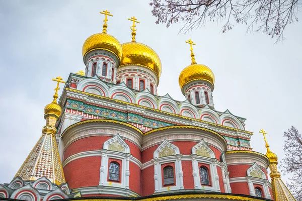 Ornate Shipka Memorial Orthodox Church Golden Domes Balkans Bulgaria — 스톡 사진