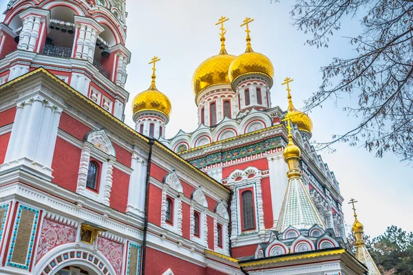 Ornate Shipka Memorial Orthodox Church Golden Domes Balkans Bulgaria — 스톡 사진