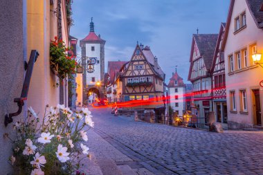 Rothenburg ob der Tauber at dramatic sunrise, Historical Franconia in Bavaria, Germany