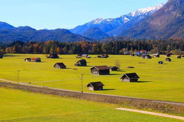 Bavarian Alps Rustic Farm Barns Garmisch Partenkirchen Zugspitze Massif Bavaria Royalty Free Stock Images