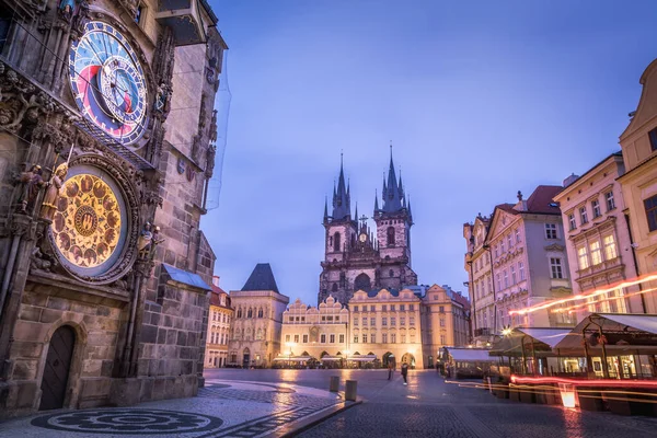 Astronomical Clock Tyn Church Old Town Hall Tower Prague Dawn — Zdjęcie stockowe