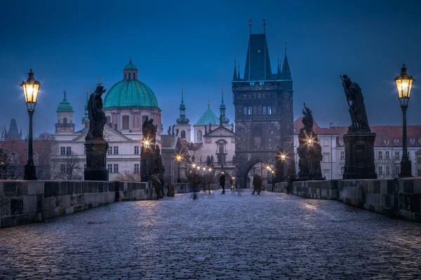 Karlsbrücke Prag Tschechische Republik Bei Nächtlicher Beleuchtung — Stockfoto