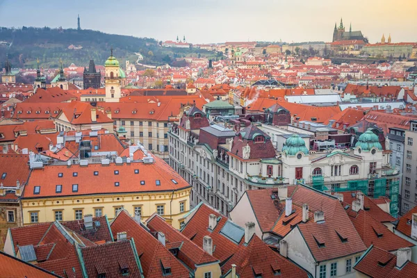 Panoramic View Cityscape Prague Roofs Dramatic Sunset Czech Republic — ストック写真