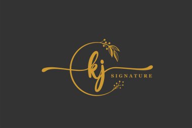 lüks altın imza ilk K J logosu izole yaprak ve çiçek tasarımı
