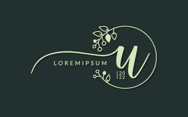 El yazısı İmza Harfi u kaligrafik vektör grafik tasarımı, düğün kartı için kullanılabilir, kişisel imza, logo tasarım konsepti çizimi