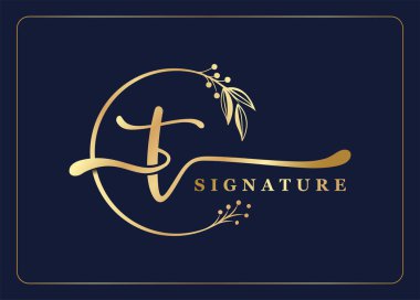 luxury signature initial t logo design isolated leaf and flower
