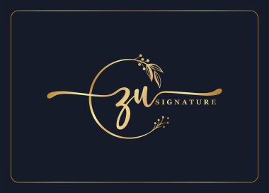 luxury signature initial Zu logo design isolated leaf and flower