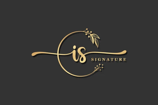 Assinatura Ouro Luxo Inicial Design Logotipo Isolado Folha Flor — Vetor de Stock