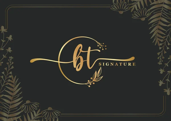 Luxury Signature Initial Logo Design Isolated Leaf Flower — Stock Vector
