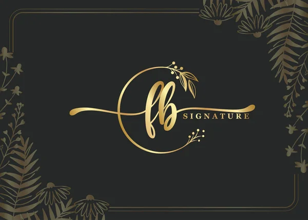 Lüks Altın Imza Ilk Logo Tasarımı Yalıtılmış Yaprak Çiçek — Stok Vektör