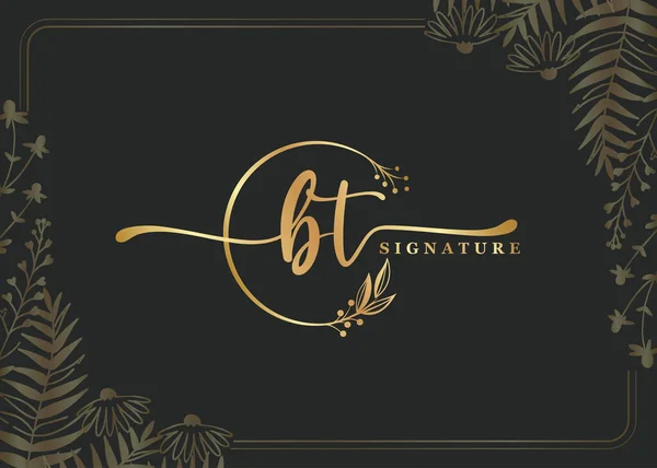 Luxury Signature Initial Logo Design Isolated Leaf Flower — Stock Vector