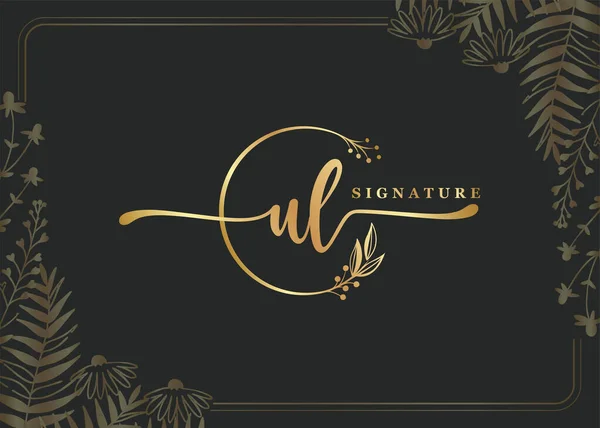 Diseño Del Logotipo Firma Oro Lujo Inicial Hoja Aislada Flor — Vector de stock