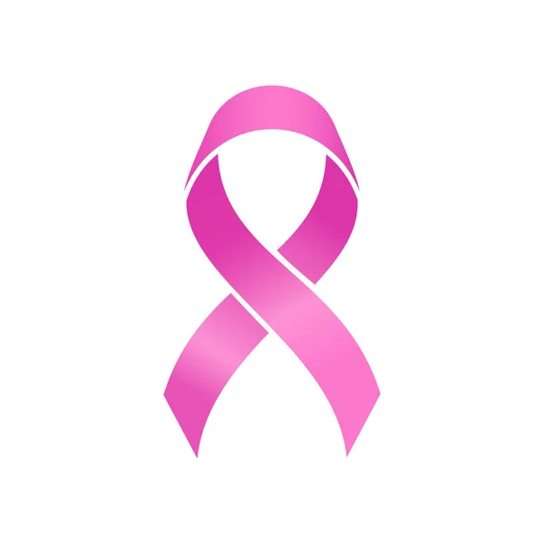 Roze Lint Plat Ontwerp Geïsoleerde Roze Achtergrond Borstkanker Bewustzijn Badge — Stockvector