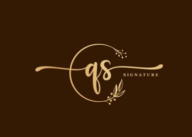 Logotype altın imza ilk Qs logo tasarımı izole yaprak ve çiçek