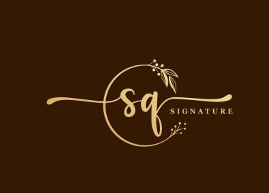 Logotype altın imzası ilk kare logo tasarımı yalıtılmış yaprak ve çiçek