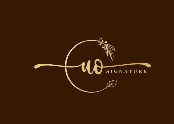ロゴタイプの金の署名 最初のUoのロゴは単離された葉および花を設計します — ストックベクタ