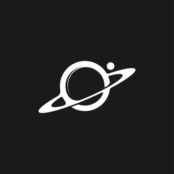 Планета Сатурн Векторный Логотип Белый Изолированный Черный Фон Лицензионные Стоковые Иллюстрации