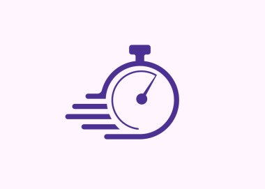 Hızlı dağıtım, ekspres ve acil servisler için hız konseptini temsil eden bir kronometreye sahip hızlı bir logo. Bu vektör çizgisi simgesi son teslim tarihlerini ve gecikmeleri gösterir